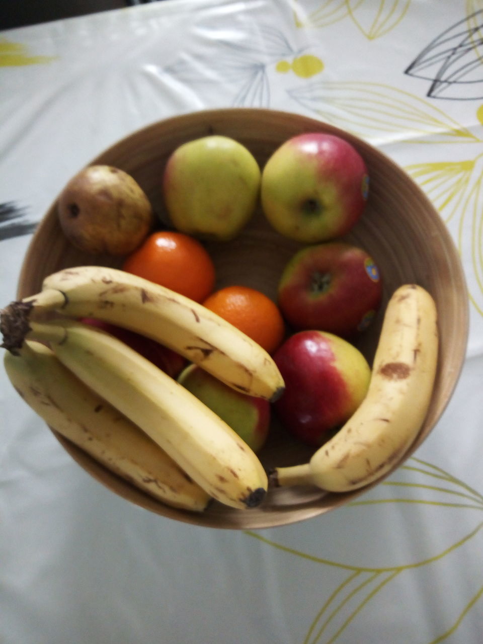 food and drink, healthy eating, food, fruit, wellbeing, freshness, banana, close-up, no people, apple - fruit, still life, high angle view, bowl, table, indoors, red, group of objects, day, apple, plate, ripe, temptation