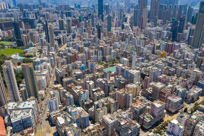 High angle view of buildings in city