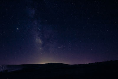 Scenic view of silhouette mountain against sky at night
