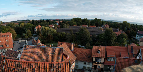 High angle view of townscape against sky