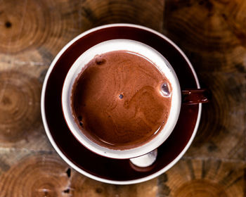 Directly above shot of coffee cup on table