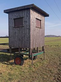 Barn on field against sky