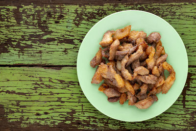 High angle view of food in plate on table