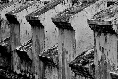 Low angle view of old roof against sky