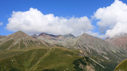 Panoramic view of volcanic landscape against sky