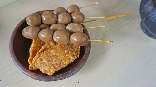 High angle view of breakfast in plate on table