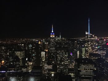 High angle view of city at night