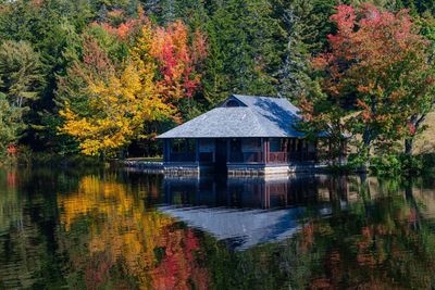 House by lake during autumn