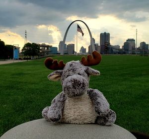 Man on field in park against sky