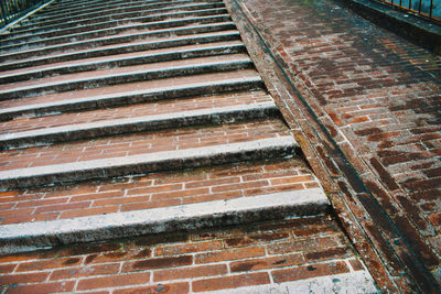 High angle view of brick wall