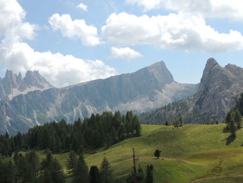 Scenic view of landscape and mountains against sky