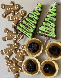 High angle view of cookies on table