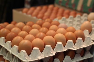 High angle view of eggs carton at hakaniemi market hall