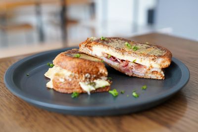Close-up of breakfast served in plate