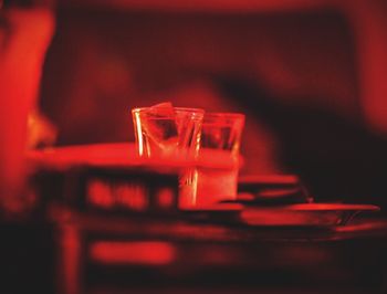 Close-up of red wine on table