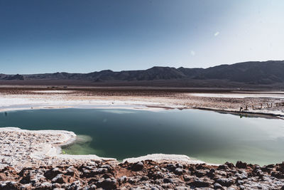 Scenic view of lake against clear sky