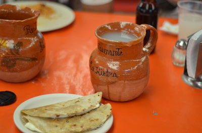 High angle view of food on table