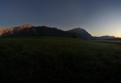 Scenic view of field against clear sky