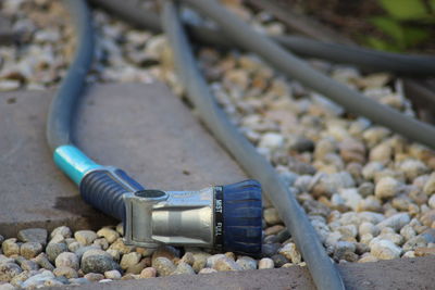 Close-up of garden hose and nozzle 