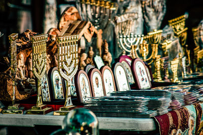 Close-up of sculptures in a temple