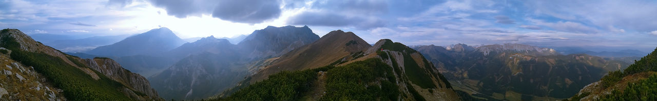 Panoramic view of majestic mountains against sky