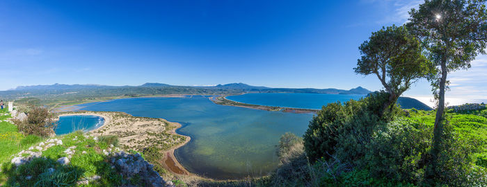 Old navarino castle looking over the pylos beach bay in gialova, peloponnese, greece