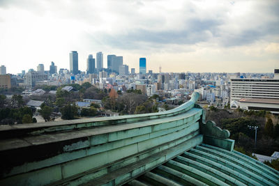 View of buildings in city against sky