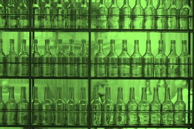 Full frame shot of glass bottles