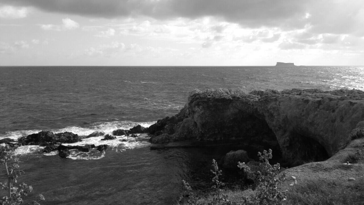 SCENIC VIEW OF SEA AND ROCK AGAINST SKY