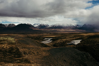 Scenic view of mountains against cloudy sky