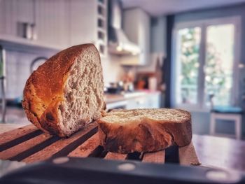 Close-up of bread on table at home