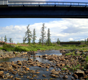 Bridge over river against sky