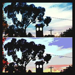 Low angle view of trees against cloudy sky