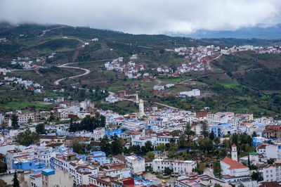 High angle view of townscape against sky