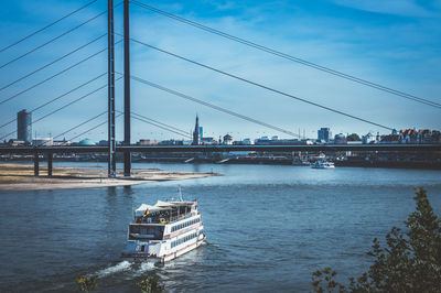 View of suspension bridge over river