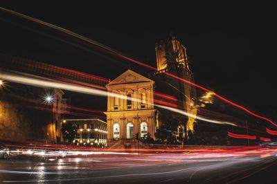 Light trails on city street at night