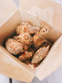 High angle view of bread in box