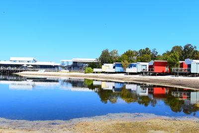 Scenic view of water against clear blue sky