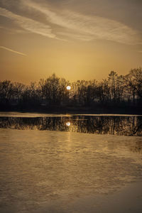 Scenic view of lake against sky during sunset