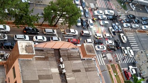 High angle view of vehicles on road