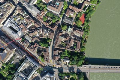 High angle view of buildings in city