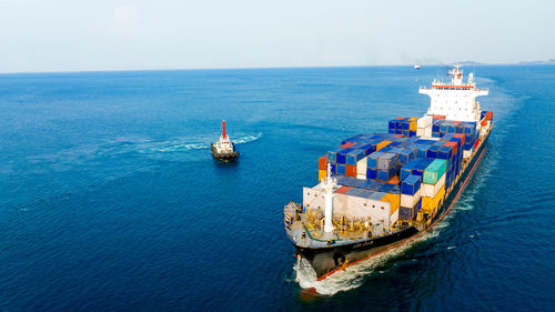 High angle view of ship in sea