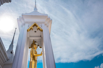 Low angle view of buddha statue against sky