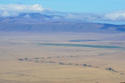 High angle view of land against sky