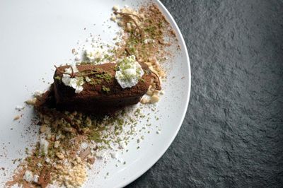 High angle view of food on table