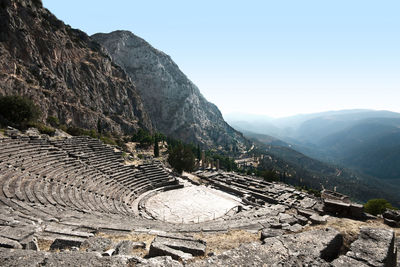 Aerial view of amphitheater against mountain range