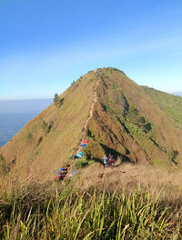 Scenic view of sea against clear blue sky