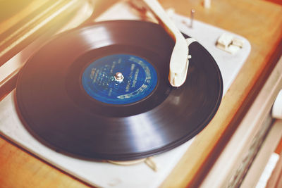 High angle view of turntable