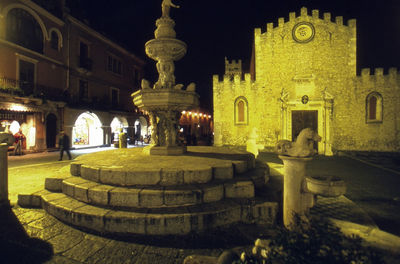Low angle view of temple at night
