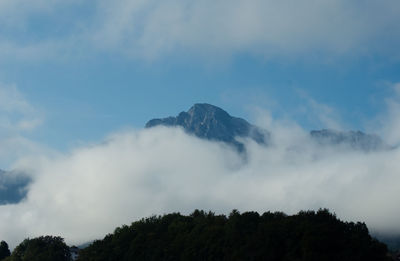 Scenic view of mountains against cloudy sky